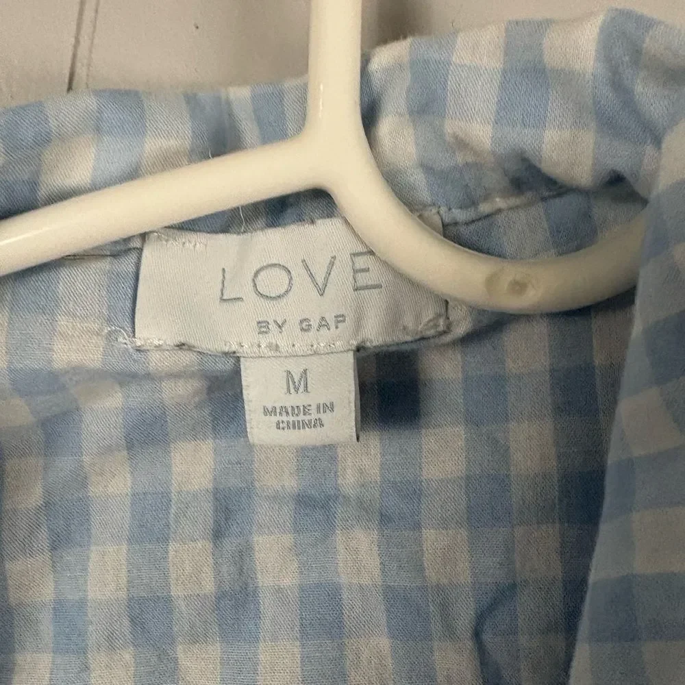 Love by Gap Blue White Gingham Button Down Pajama Top Medium Plaid Loungewear